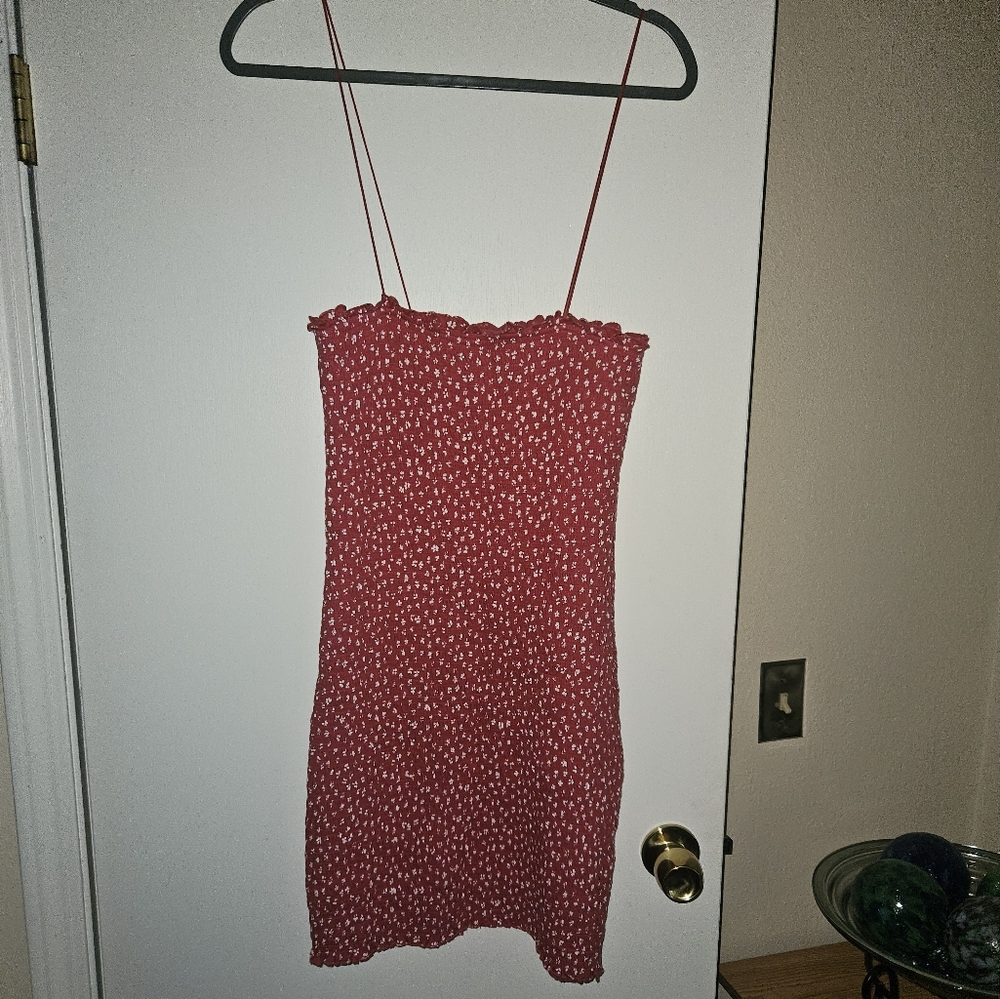 Womens American Eagle Red Floral Ruffle Dress, Small